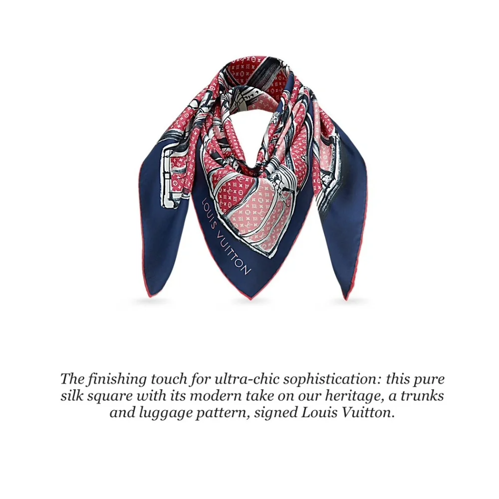 Louis Vuitton Scarf Trunks Luggage Monogram Blue Red Silk Wrap